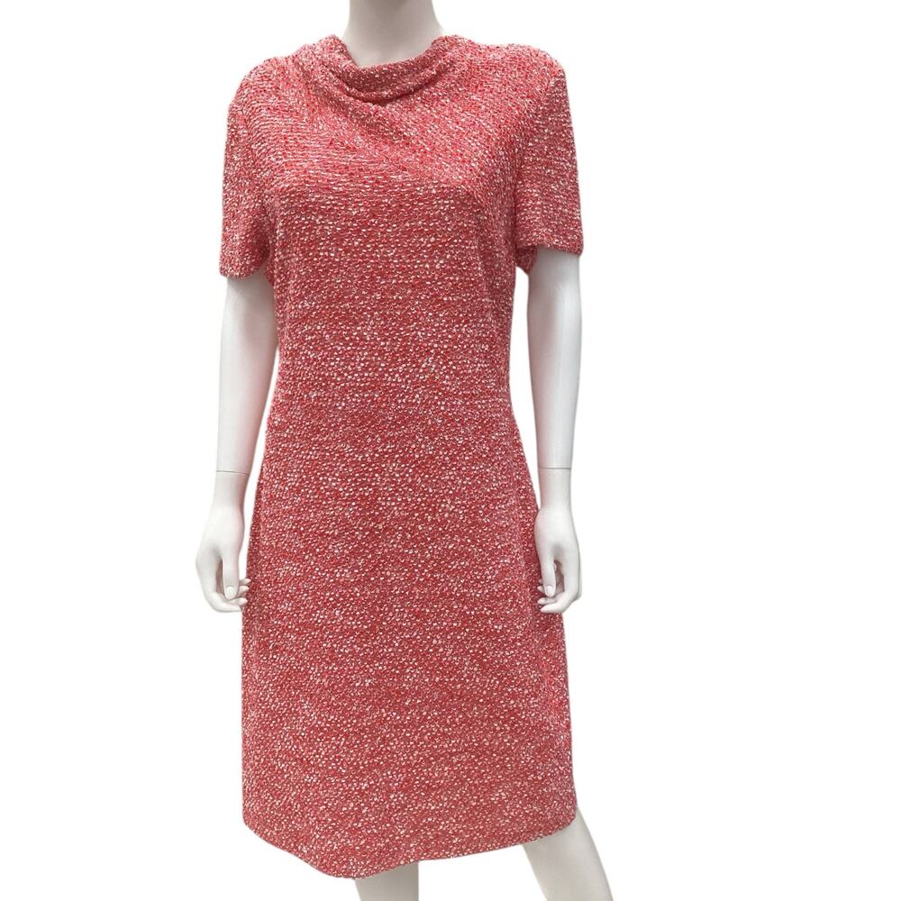 St. John Dress Women’s Size 14 Tweed with Slight Cowl Neck in Coral
